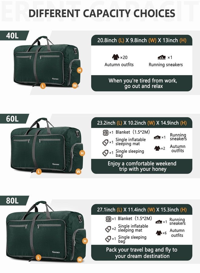 Gonex 80L Packable Travel Duffle Bag Foldable Duffel Bags for Luggage Gym Sports Camping Travelling Cycling Storage Shopping Water & Tear Resistant Dark Green - Image 3